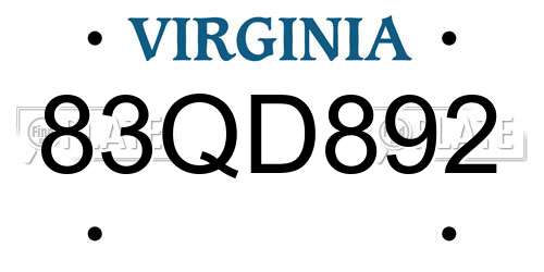 83QD892 Virginia License Plate