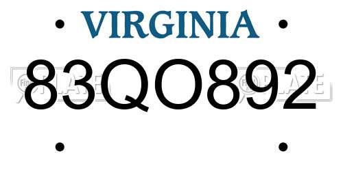 83QO892 Virginia License Plate