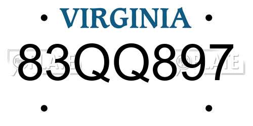 83QQ897 Virginia License Plate