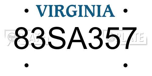 83SA357 Virginia License Plate