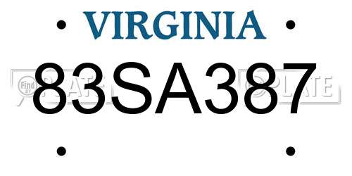 83SA387 Virginia License Plate
