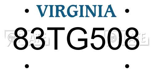 83TG508 Virginia License Plate