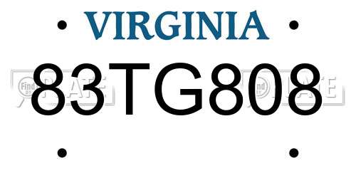 83TG808 Virginia License Plate