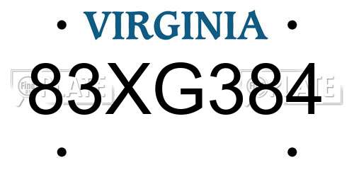 83XG384 Virginia License Plate