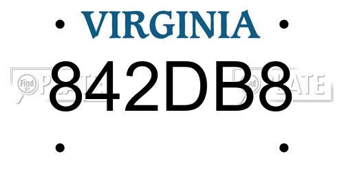 842DB8 Virginia License Plate