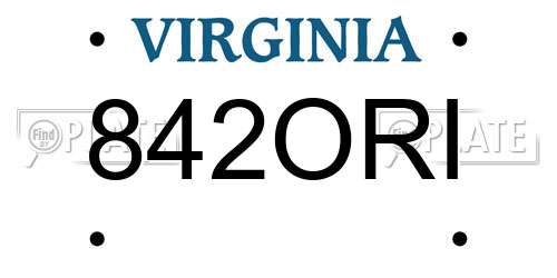 842ORI Virginia License Plate