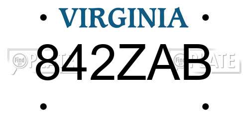 842ZAB Virginia License Plate