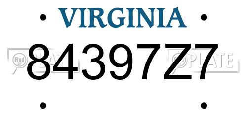 84397Z7 Virginia License Plate