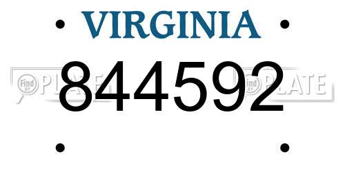 844592 Virginia License Plate