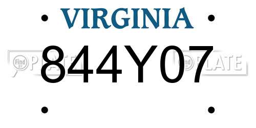 844Y07 Virginia License Plate