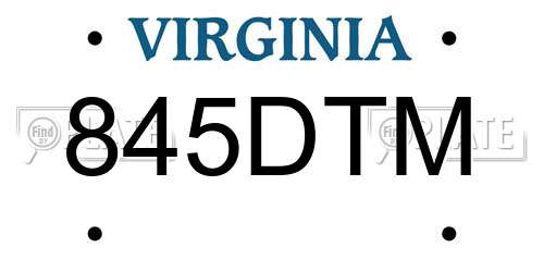 845DTM Virginia License Plate