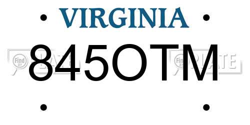 845OTM Virginia License Plate