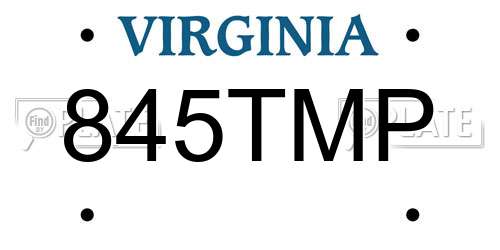 845TMP Virginia License Plate
