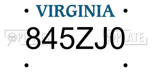845ZJ0 Virginia License Plate