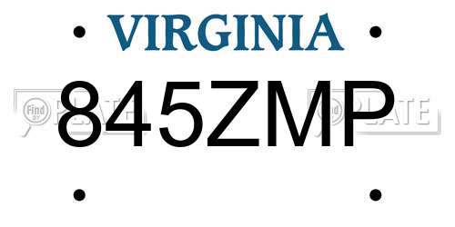 845ZMP Virginia License Plate