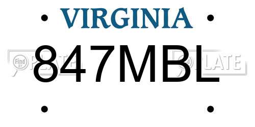 847MBL Virginia License Plate