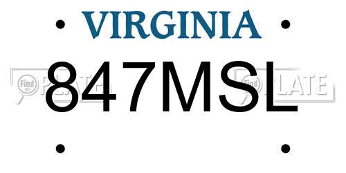 847MSL Virginia License Plate