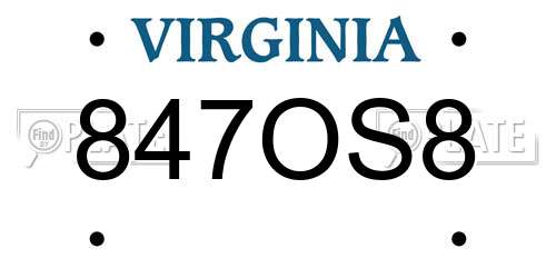 847OS8 Virginia License Plate