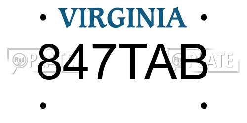847TAB Virginia License Plate