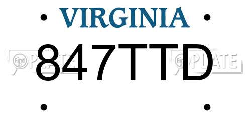 847TTD Virginia License Plate