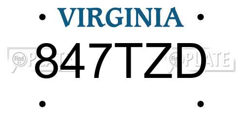 847TZD Virginia License Plate