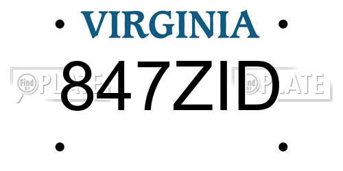 847ZID Virginia License Plate