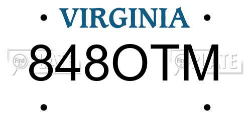 848OTM Virginia License Plate