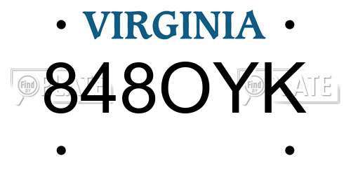 848OYK Virginia License Plate