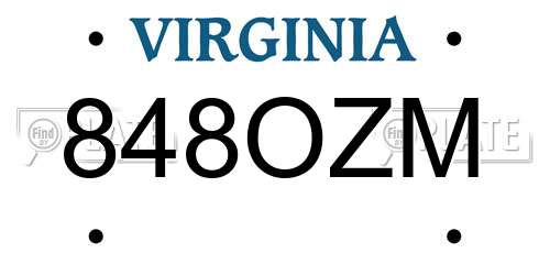 848OZM Virginia License Plate