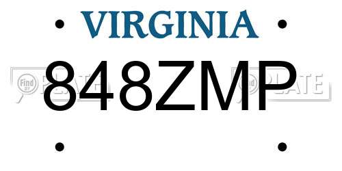 848ZMP Virginia License Plate