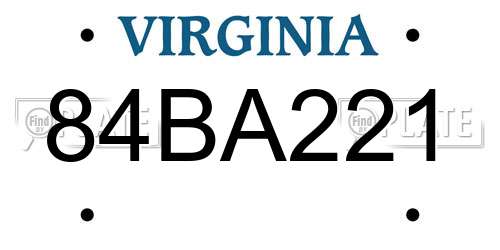 84BA221 Virginia License Plate