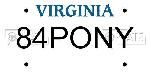 84PONY Virginia License Plate