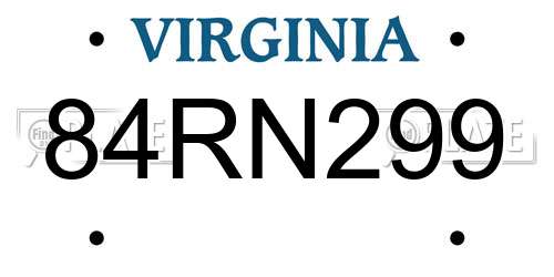 84RN299 Virginia License Plate