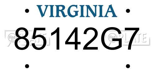 85142G7 Virginia License Plate
