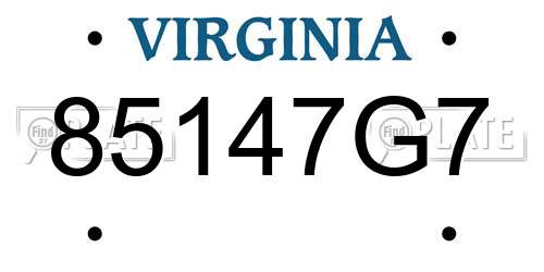 85147G7 Virginia License Plate