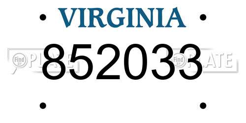 852033 Virginia License Plate