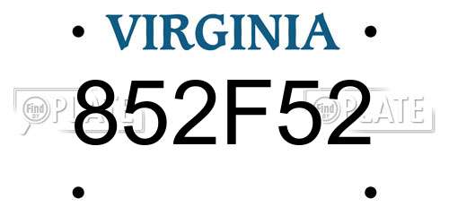 852F52 Virginia License Plate