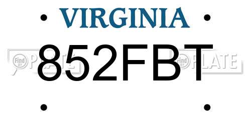 852FBT Virginia License Plate