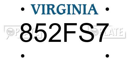 852FS7 Virginia License Plate