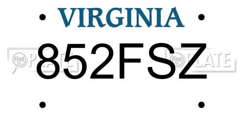 852FSZ Virginia License Plate