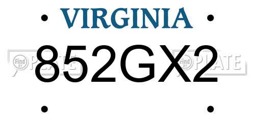 852GX2 Virginia License Plate