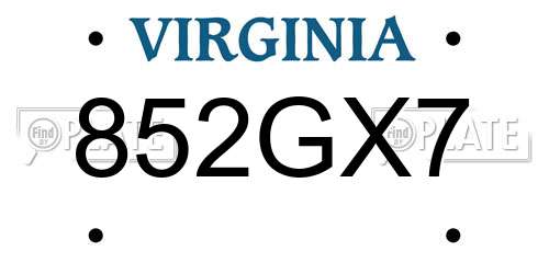 852GX7 Virginia License Plate