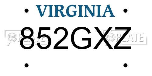 852GXZ Virginia License Plate