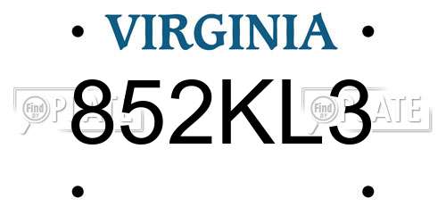 852KL3 Virginia License Plate