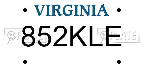 852KLE Virginia License Plate