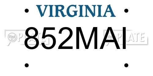 852MAI Virginia License Plate