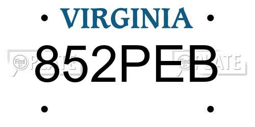 852PEB Virginia License Plate