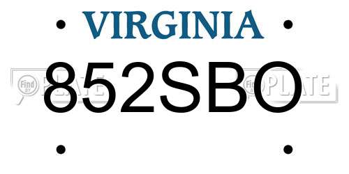 852SBO Virginia License Plate