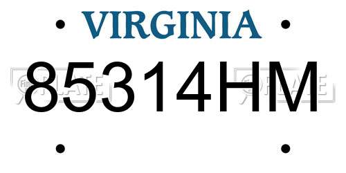 85314HM Virginia License Plate