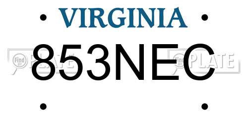 853NEC Virginia License Plate